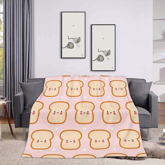 Large Soft Plush Flannel Blanket - Cute Funny Toast Bread Pattern, All-Season Lightweight Decorative Throw for Bed, Sofa, Living Room, Home Office Nap, Modern Gift
