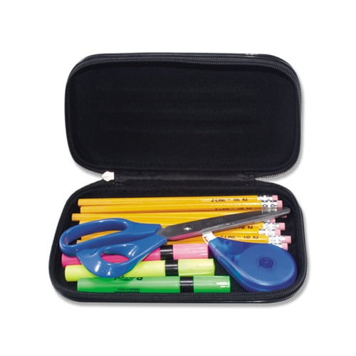 Large SoftSided Pencil Case Fabric with Zipper Closure, Black