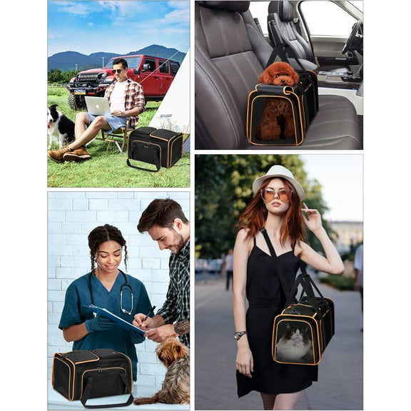 Large Soft Sided Pet Carrier with 5 Open Doors, Expandable Design for Cats, Dogs, Rabbits - Airline Approved