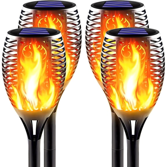 Large Solar Torch Light with Flickering Flame, 4 Pack | Upgraded Ultra-Bright, Outdoor Waterproof Landscape Decorations, Solar Powered Security Lighting, For Garden Yard Pathway