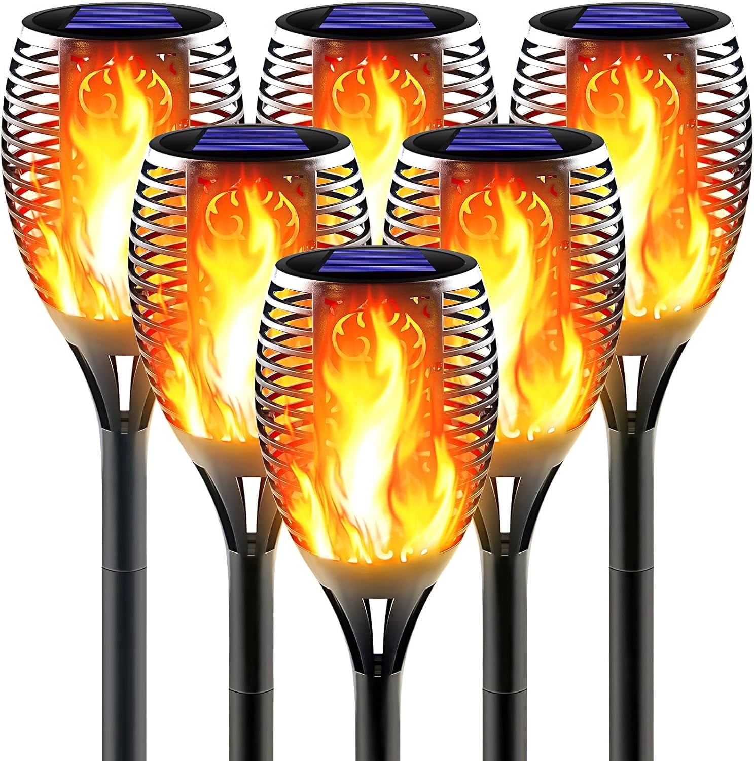 Large Solar Torch Light with Flickering Flame, 6 Pack Upgraded Outdoor Decorative Solar Torches - Super Bright LED Landscape Lighting for Yard, Garden, Patio & Pathway Decor, Auto On/Off
