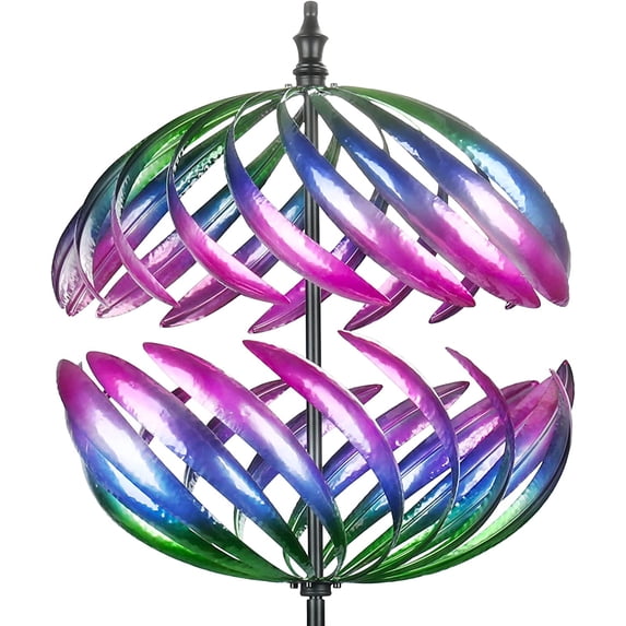 Large Solar Wind Spinner LED Lighting Solar Powered Glass Ball with Kinetic Wind Spinner Purple