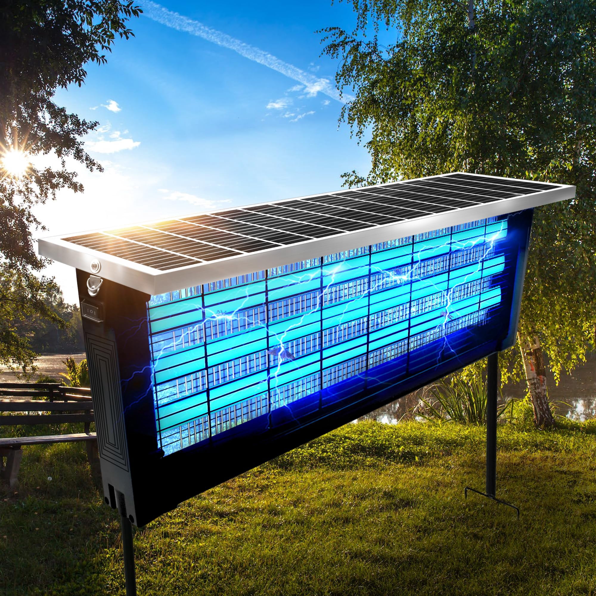 Large Solar Zapper Outdoor For 4000 Sq.ft  Rechargeable Mosquito With High Waterproof Patio Garden Backyard Rv Camping 18w Panel