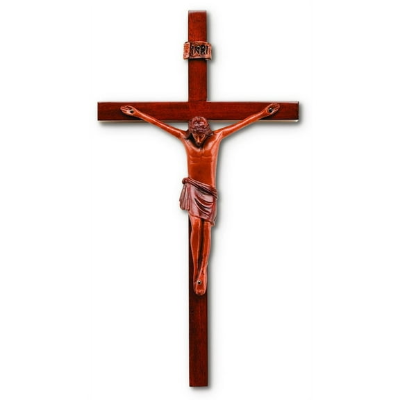 Large Solid Mahogany Block Style Crucifix