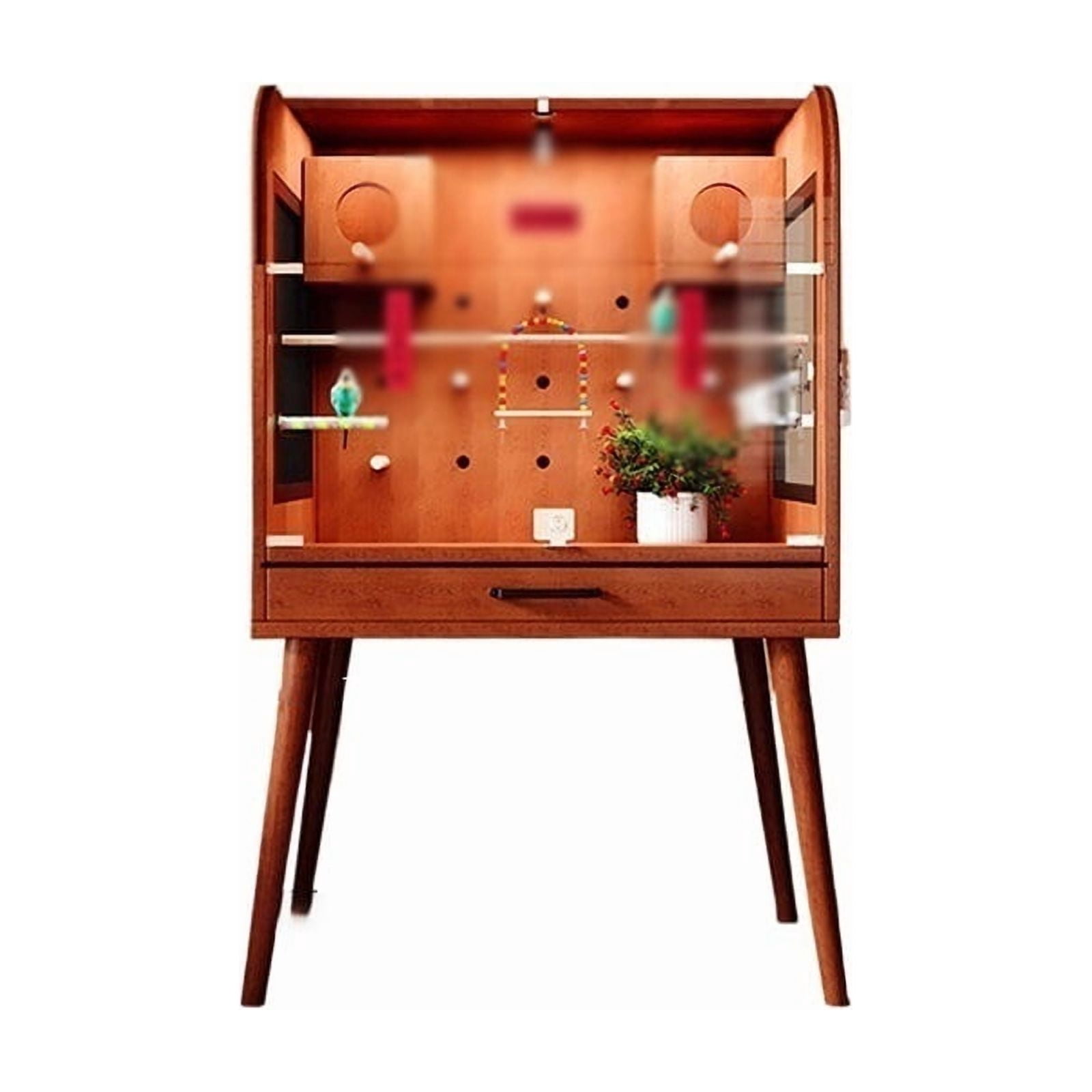 Large Solid Wood Bird Cage for Parrots - Villa Style with Stand ...