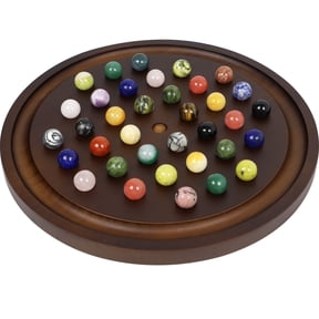 Solitaire Marble Board Game Classic Round Handmade Solid Wood with 36 Marbles for Adults 1-Pack Medium