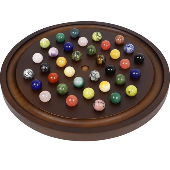 Solitaire Marble Board Game Classic Round Handmade Solid Wood with 36 Marbles for Adults 1-Pack Medium
