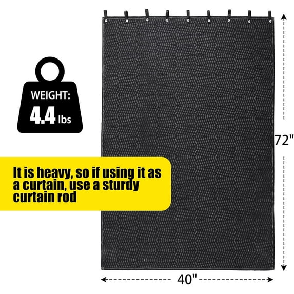 Large Sound Dampening Blanket, 72" x 40", Black, Sound Absorbing Panel with Grommets for Wall Hanging, Noise Curtain for Recording Studio and Basement