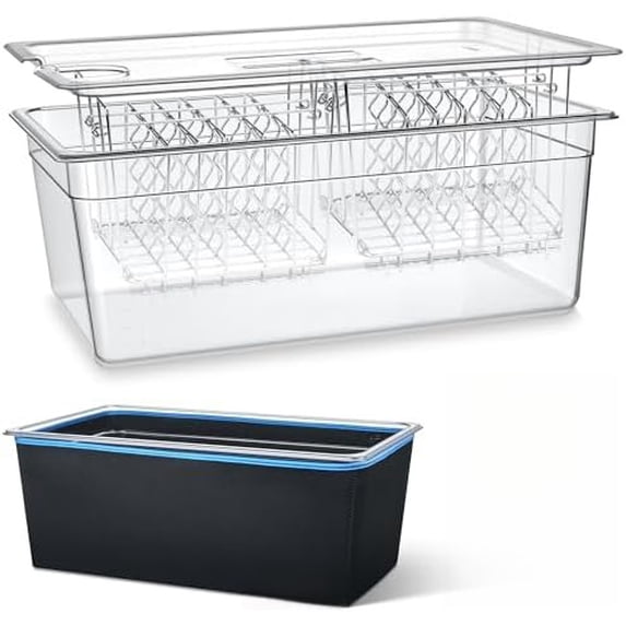 Large Sous Vide Container 26 Quarts with Lid,Complete Sous Vide Accessories Kit BPA Free,Compatible with Anova and Most Sous Vide Cookers(Comes with 2 Sous Vide Racks and Insulating Sleeve)