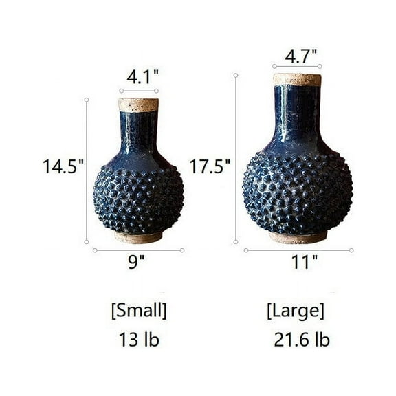 Large South East Asia Navy Blue Domo Coarse Pottery Vase