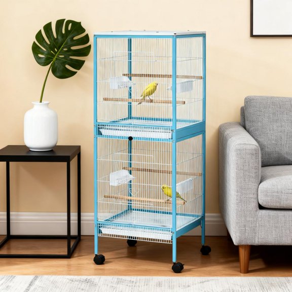 Large Space Bird Cage,Aviary House with Wheels,Four Doors,Easy to Clean Bird Habitat