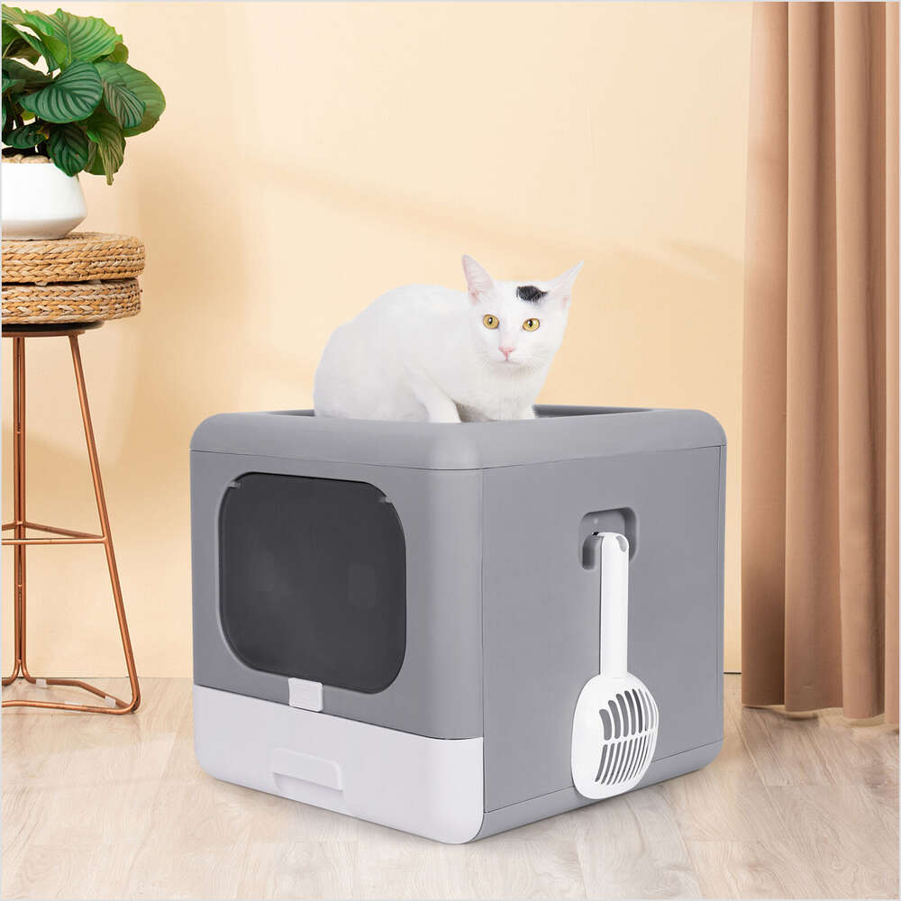 Large Space Cat Litter Box Hooded Cat Toilet Box with Trays Lid Litter