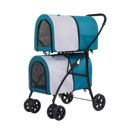Large Space Double-layer Pet Cart Outdoor Light and Easy To Fold Cat and Dog Cart