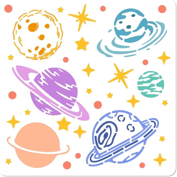 Large Space Planet Stencils 11.8 x 11.8 Inch PET Reusable Hollow Out Galaxy Planetary Decoration Paint Drawing Template Stencil for diy making