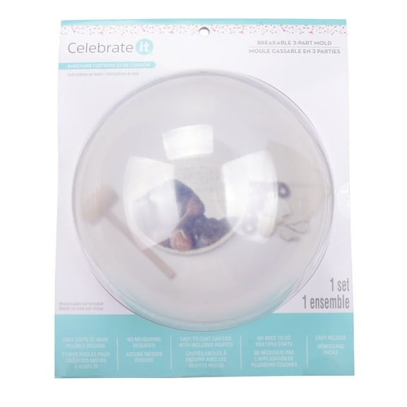 Celebrate It Large Sphere Breakable 3-Part Mold - Clear Plastic Mold with Top, Bottom & Insert, FDA Safe, 7.25" x 10", Ideal for DIY Chocolates & Cakes, 12 Pack
