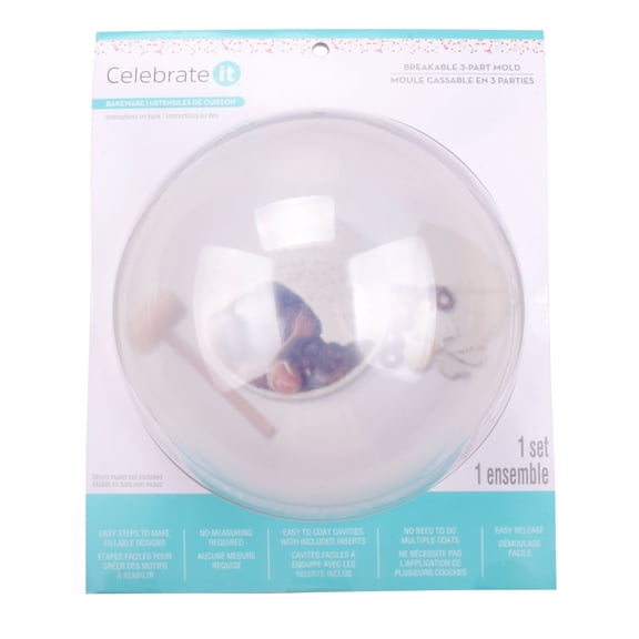 Celebrate It Large Sphere Breakable 3-Part Mold - Clear Plastic Mold with Top, Bottom & Insert, FDA Safe, 7.25" x 10", Ideal for DIY Chocolates & Cakes, 12 Pack