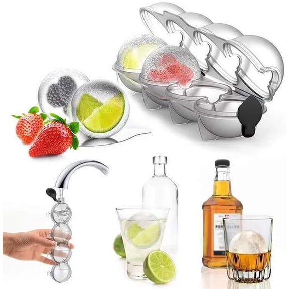 Large Sphere Ice Cube Trays Transparent Ice cube Mold  Ball Capacity for Cocktail Coffee Whiskey Ice Cube Maker Set of 2 (Transparent)