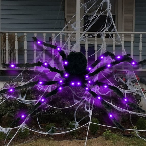 Large Spider Decorations with Purple LEDs Halloween Decorations, Scary Halloween Props Red Light in the Eyes, Haunted House Decor, Battery-Powered, Classic Spooky Style Perfect for Room Decor