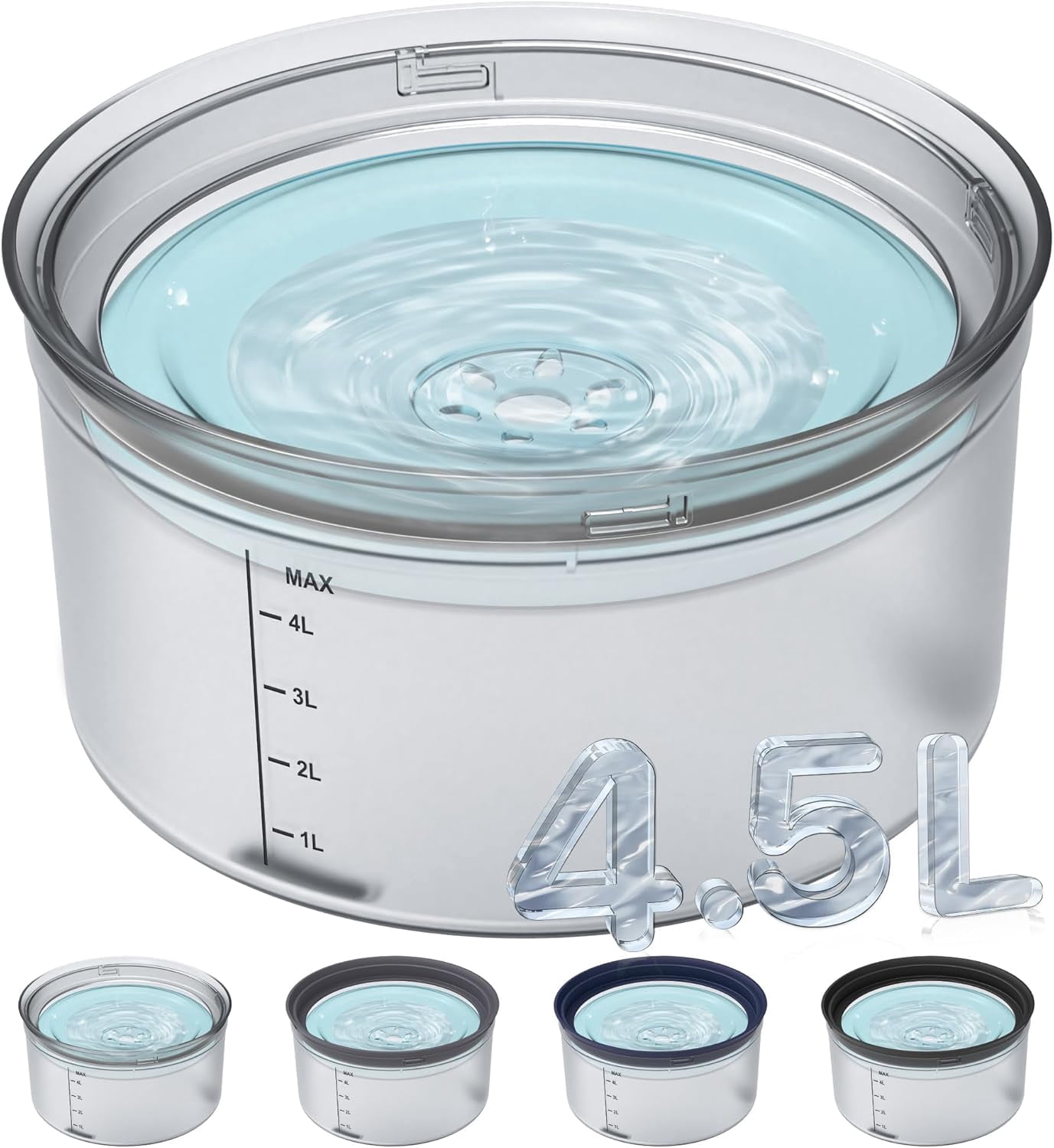 Large No Spill Dog Water Bowl 1.2 Gallon, 4.5L Spill Proof Pet Bowl with Floating Disk for Slow Drinking, Leak Proof Design for Messy Drinkers, Indoor Outdoor Use, Clear