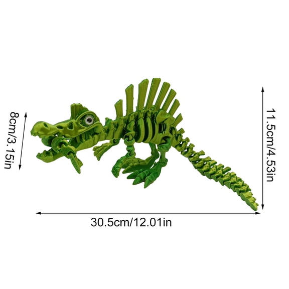 Large Spinosaurus Skeleton with Movable Joints Articulated Fossil Decor Laser Blue Green 3D Printed Paleontology Model for Home Office Stress Relief