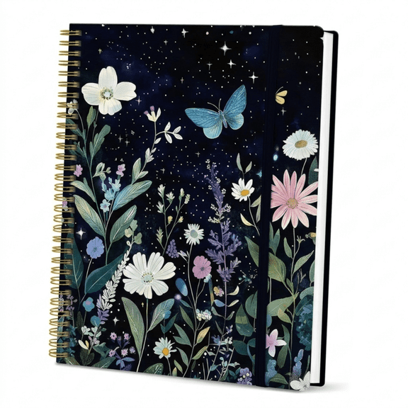 Large Spiral Notebook for Women, 8.5 x 11 College Ruled Journal, Aesthetic Writing Notebook with Plastic Cover, Celestial Design, Multicolor