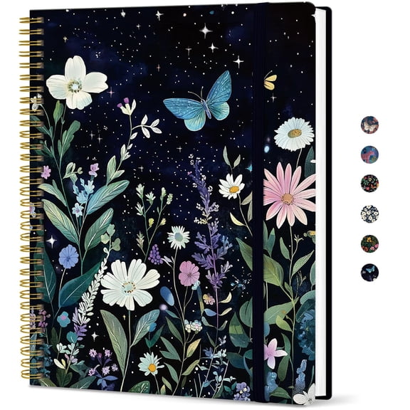 Large Spiral Notebook for Women, 8.5 x 11 College Ruled Journal, Aesthetic Writing Notebook with Plastic Cover, Celestial Design, Multicolor
