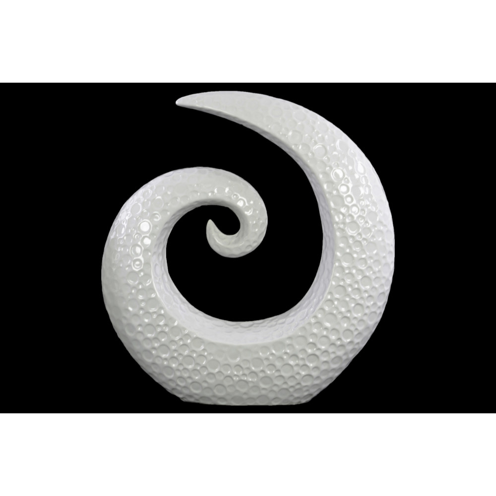 Large Spiral Sculpture with Embossed Circle Design White Benzara