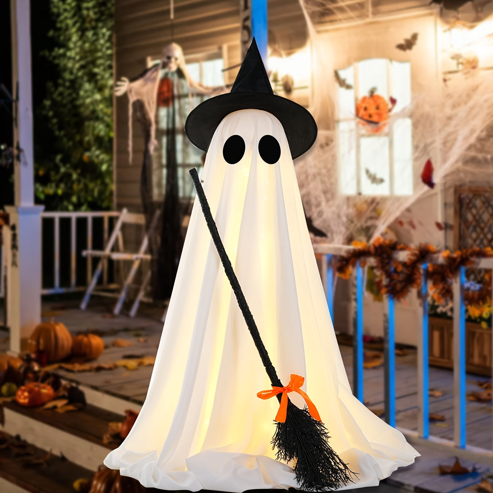 Large Spooky Halloween Outdoor Decor - Witch Broom & Scary Ghosts with