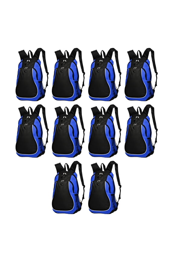 Large Sports Backpack with Mesh Pockets Set of 10, Bulk Pack - Perfect for School, Office, Outdoor Sports - Blue