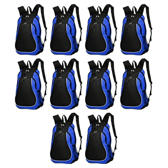 Large Sports Backpack with Mesh Pockets Set of 10, Bulk Pack - Perfect for School, Office, Outdoor Sports - Blue