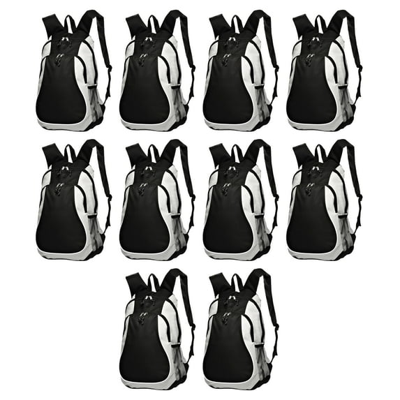 Large Sports Backpack with Mesh Pockets Set of 10, Bulk Pack - Perfect for School, Office, Outdoor Sports - Grey