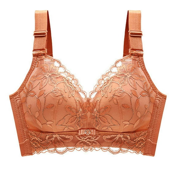 Large Sports Bras for Women Lightly Lined Bra Feature V-Neck Molded Bra Style W-1447 Hook and Eye Closure Bras Full Coverage Orange XL