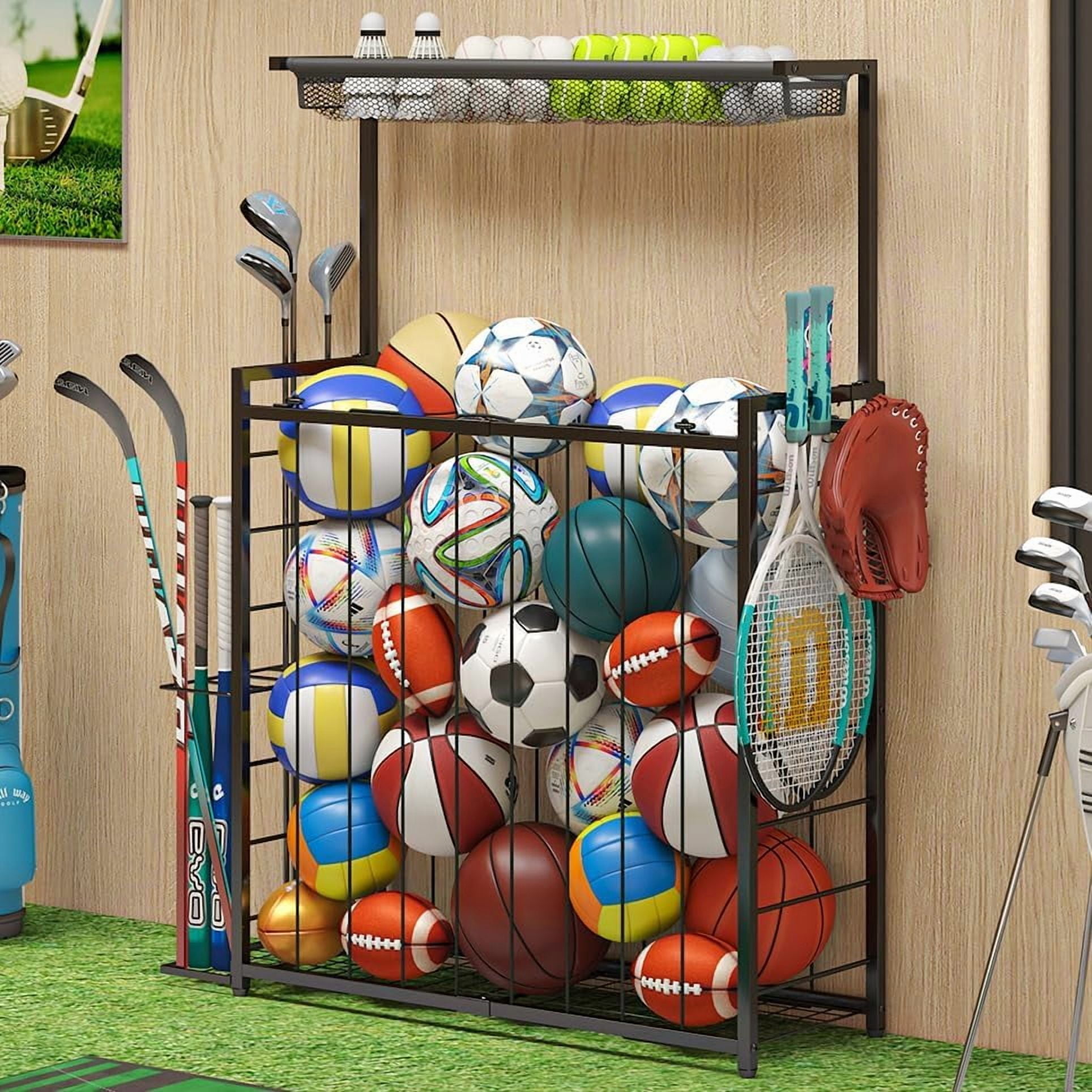 Soccer Clean Rack Large Sports Equipment Organizer, Garage Storage Ball Rack with Elastic ...