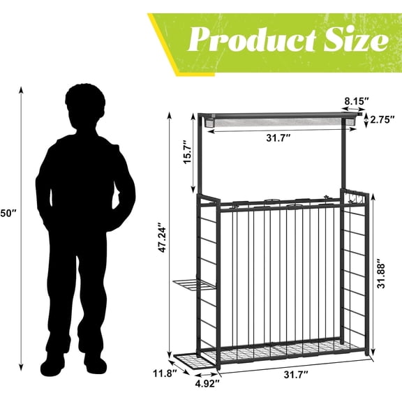 Large Sports Equipment Organizer, Garage Storage Ball Rack with Elastic Straps and 3 Hooks, Outdoor Toy Organizer Stand, Garage organization Storage Rack for Basketball, Football, Soccer, Volleyball