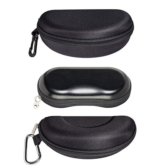 Large Sporty Eyeglass Case For Sunglasses, Zip-up Glasses Case With Clip, Black Double Bubble