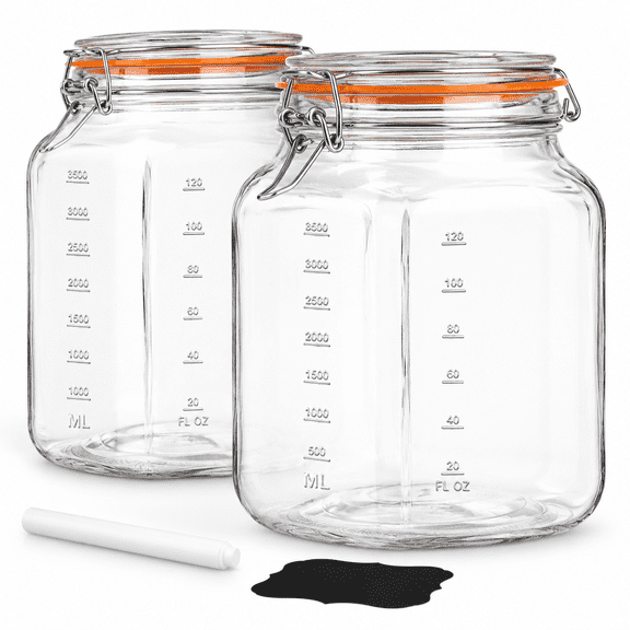 Large Square 4200ml Glass Canning Jars with Airtight Lids and Measuring Markings