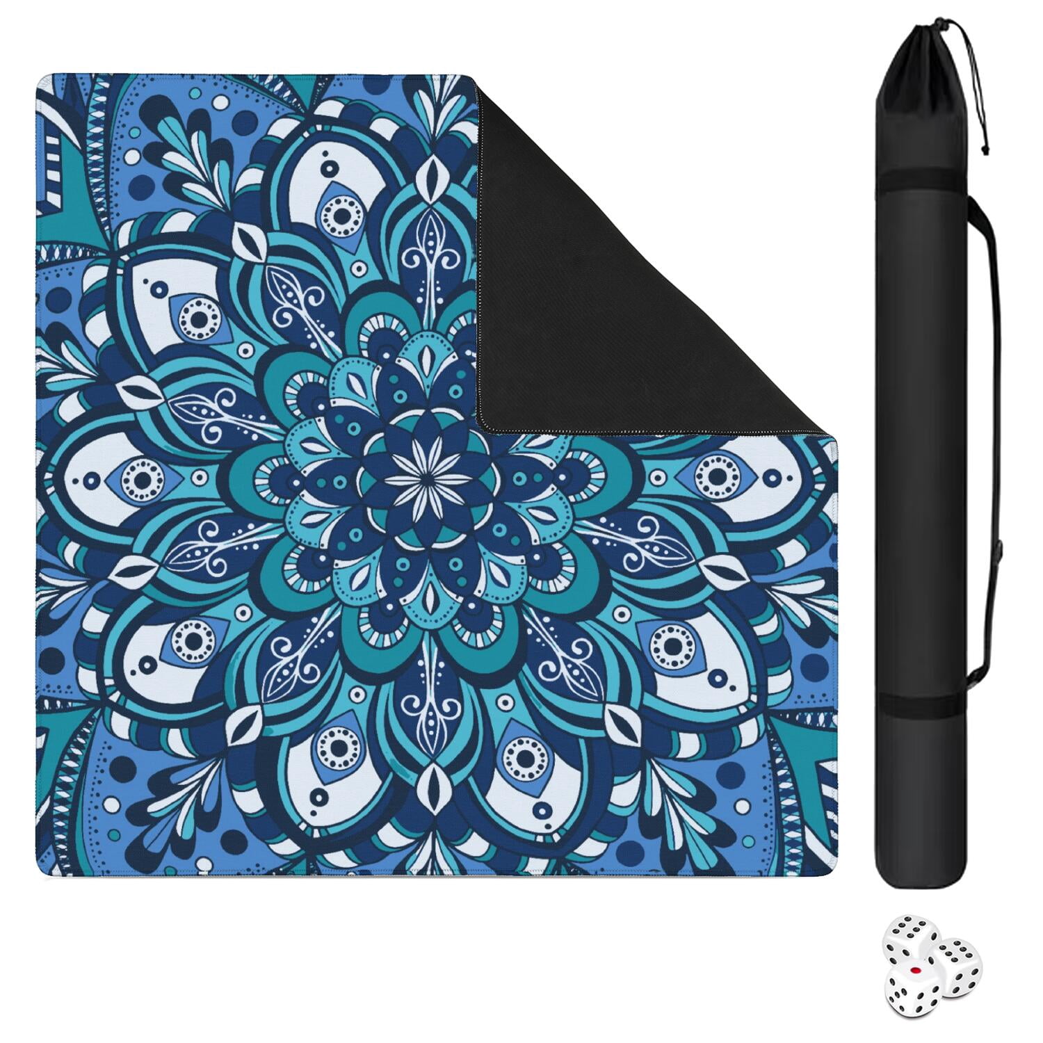 Large Square Boho Mahjong Mat 31.5 Inches, Anti-Slip Noise Reducing Rubber Pad for Table Games, Multi-Functional Mat for Cards Tile Games and Board Games