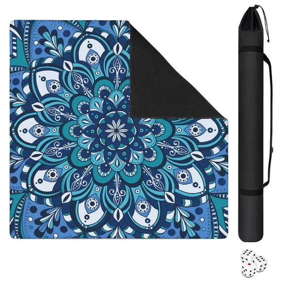 Large Square Boho Mahjong Mat 31.5 Inches, Anti-Slip Noise Reducing Rubber Pad for Table Games, Multi-Functional Mat for Cards Tile Games and Board Games