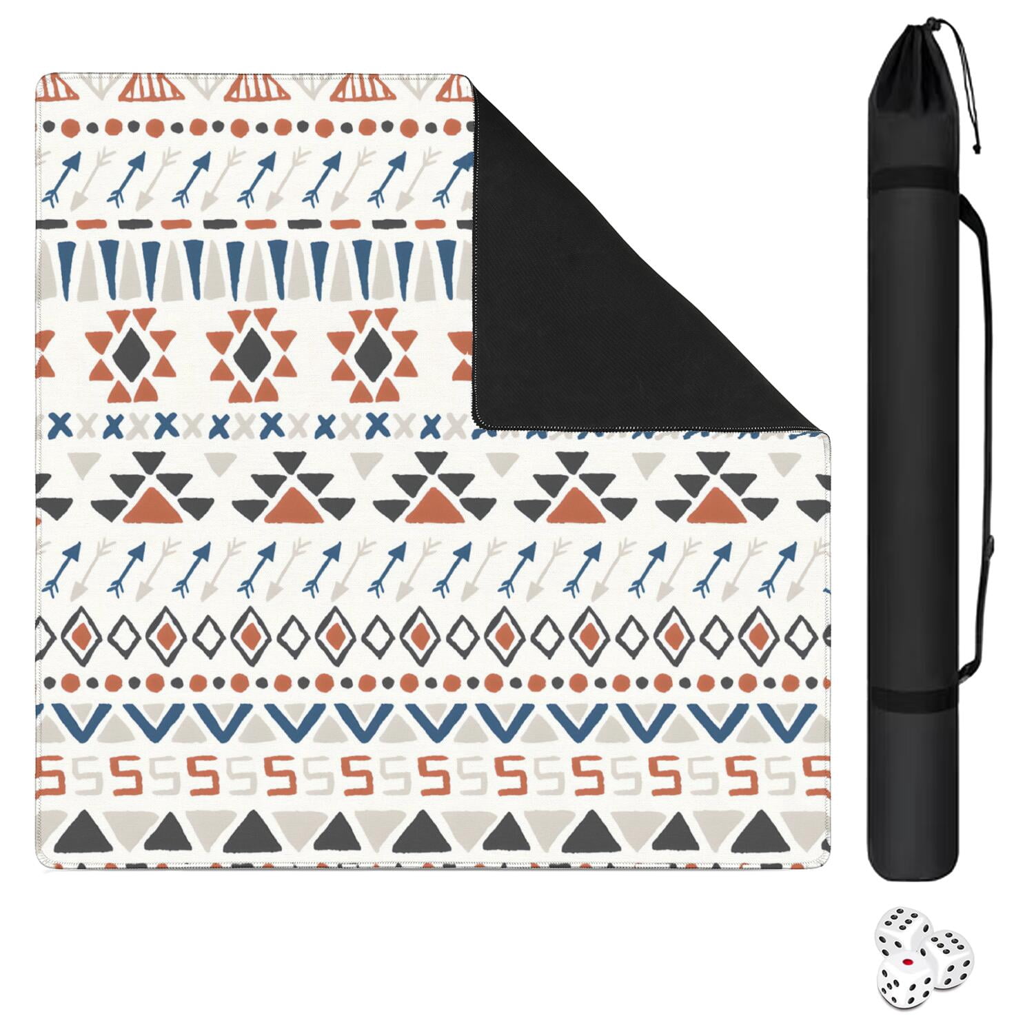 Large Square Boho Mahjong Mat 31.5 Inches, Anti-Slip Noise Reducing Rubber Pad for Tabletop Games, Multi-Functional Mat for Cards Tiles and Family Board Games