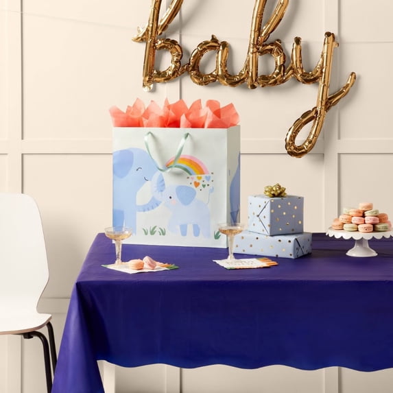 Large Square Elephant Baby Shower Gift Bag Green
