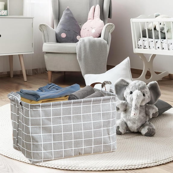 Large Square Fabric Storage Bin Foldable Canvas Basket With Handles Laundry Hamper for Clothes Toys Blankets Home Organization for Shelves Closets Bedroom