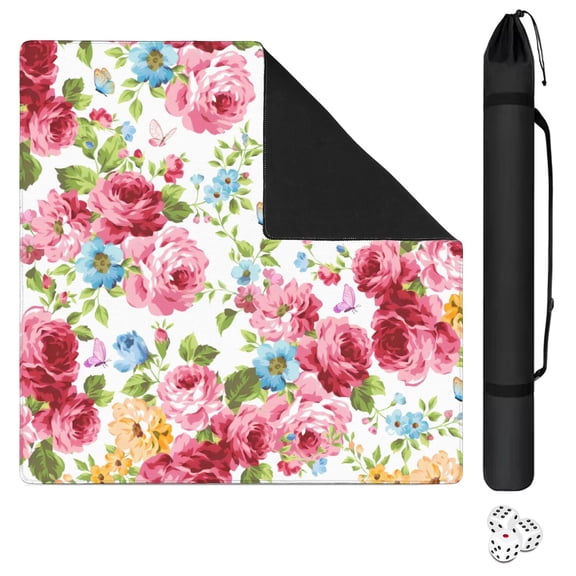 Large Square Floral Anti-Slip Game Table Pad 31.5x31.5 Inch Rubber Mahjong Playing Mat with Quiet Design for Card Games & Board Game Activities