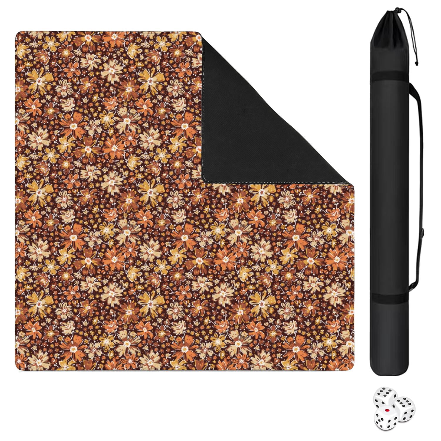 Large Square Floral Mahjong Playing Mat, 31.5x31.5 Inch Rubber Surface Features Anti-Slip Bottom and Noise Dampening for Chinese Tiles and Card Games