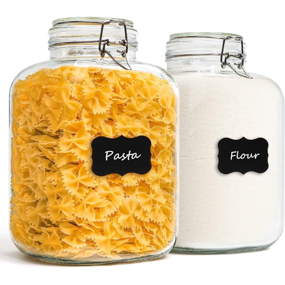 Large Square Glass Jars with Airtight Lids (1.3 Gallon, Set of 2), Space-Saving Canisters for Bulk Flour and Rice Storage, Ideal for Large-Batch Fermenting, Pickling and Kombucha