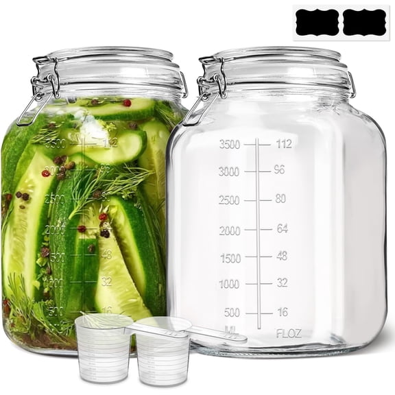 Large Square Glass Jars With Airtight Lid 1 Gallon 2 Pack Wide Mouth Storage