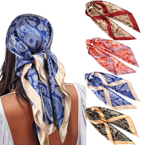 Large Square Head Scarves - 4PCS Like Neck Scarf Hair Sleeping Wraps Lightweight Satin Silk Scarfs for Women