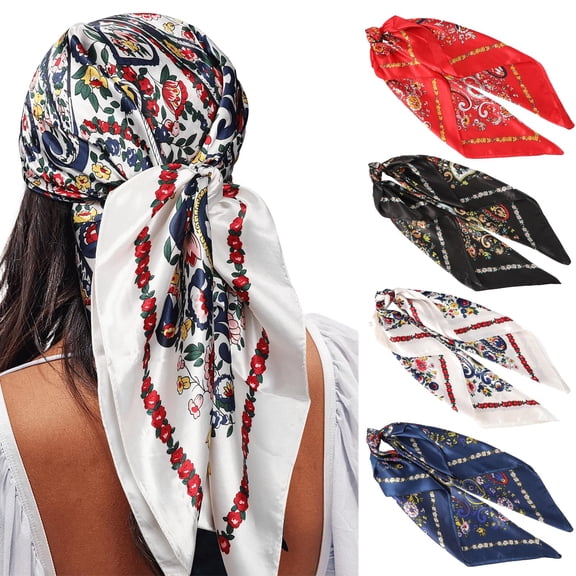 Large Square Head Scarves - 4PCS Like Neck Scarf Hair Sleeping Wraps Lightweight Satin Silk Scarfs for Women