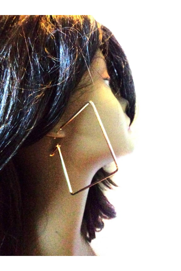 Large Square Hoop Earrings Shiny Gold Tone Hoops 3.5 inch Hoop Earrings