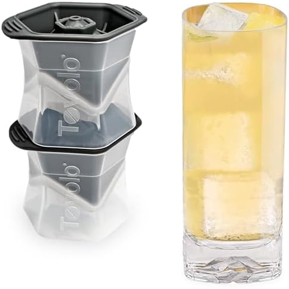 Large Square Ice Cube Mold Colossal 2 Inch Cubes Pack of 2, Huge Ice Cube Mold Block for Whiskey Cocktails Bourbon, Silicone BPA Free Dishwasher Safe Giant XL Ice Cube Molds