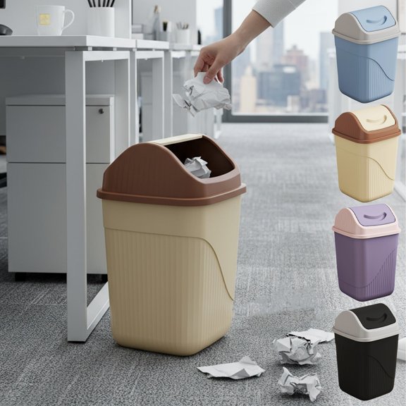 Large Square Lidded Plastic Trash Waste Bin, Odor Block Design, Compact Side Bin for Office Bathroom Bedroom Small Space Desktop Garbage Storage Daily Sanitation